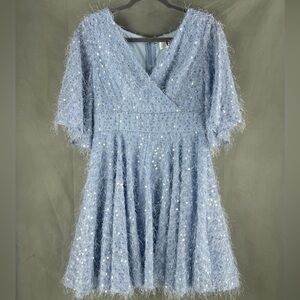 Forever Unique Light Blue Sequin Mini Dress M